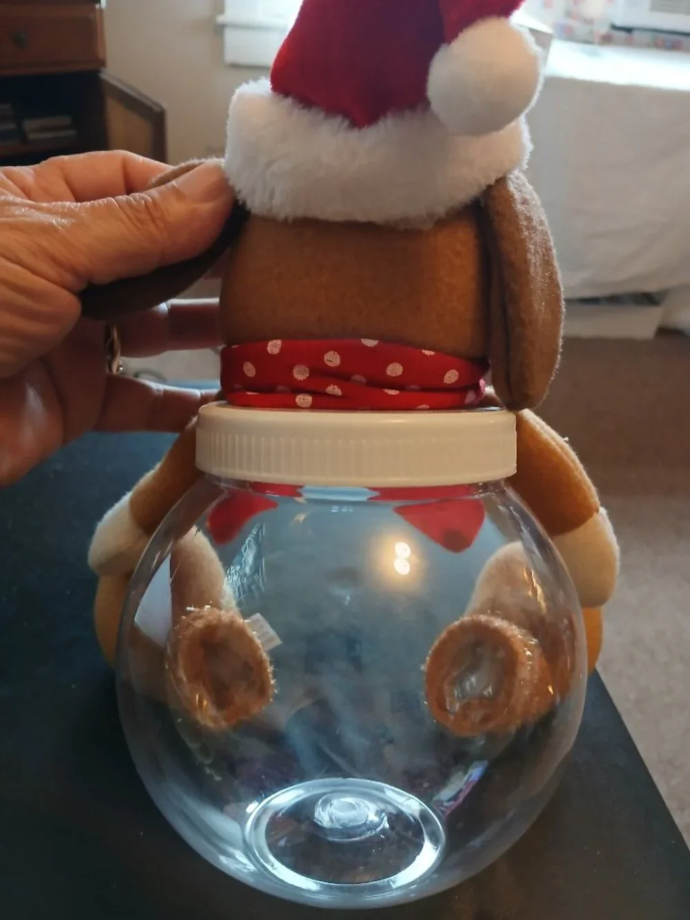 Christmas Dog Candy Jar Holiday Treat Holder NWOT Plastic